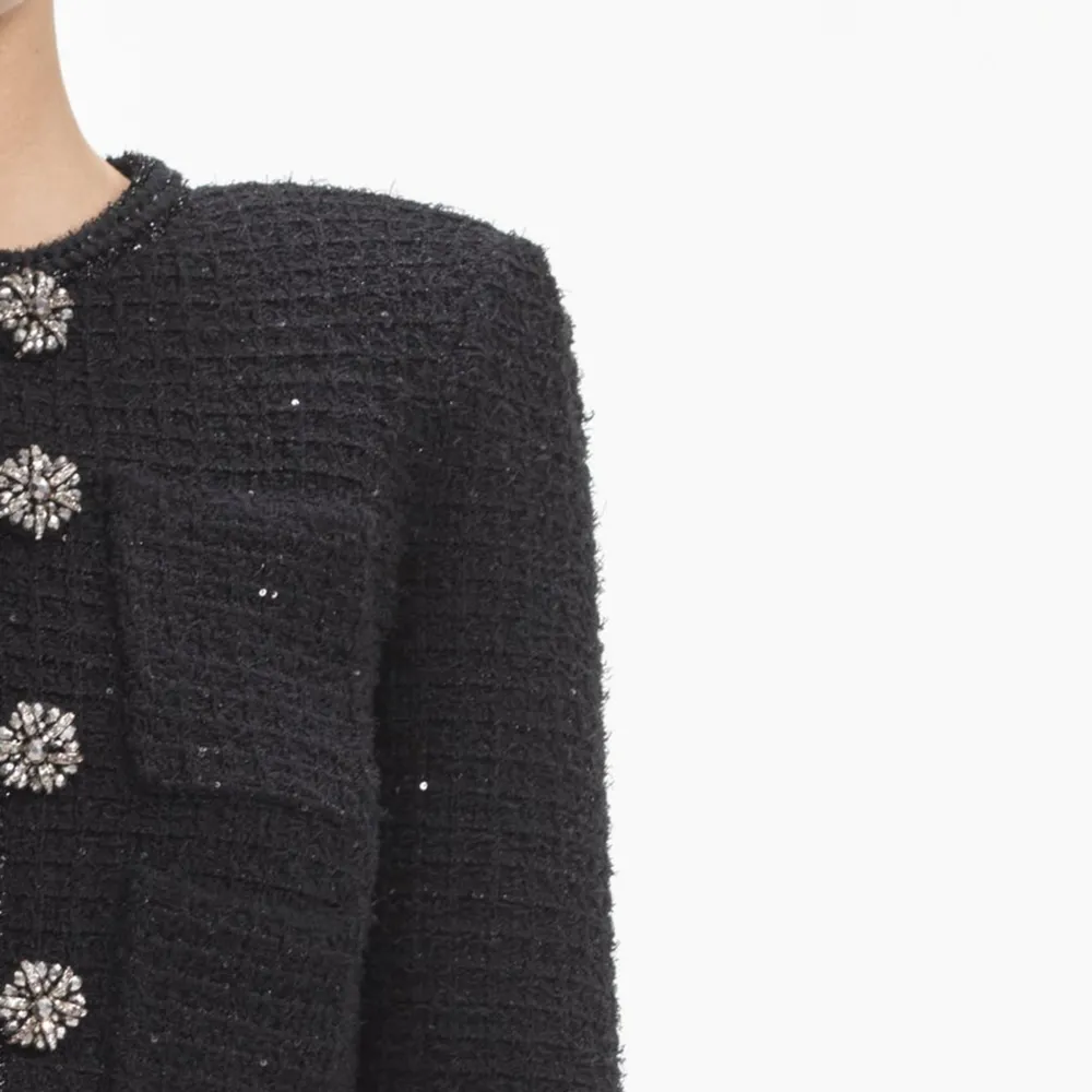 Black Textured Knit Peplum Jacket