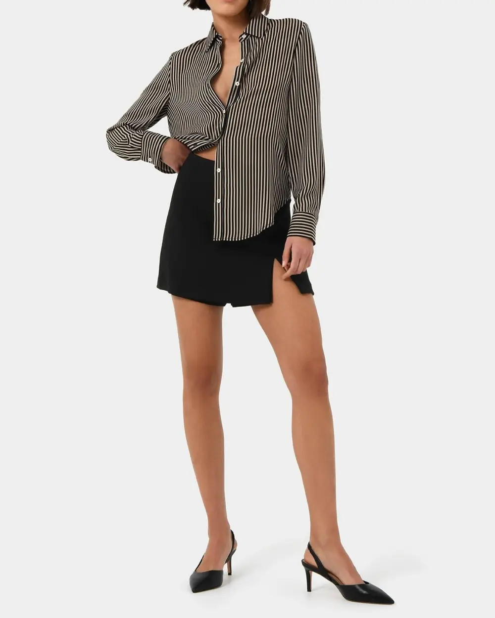 Collared Neckline Stripe Satin Shirt