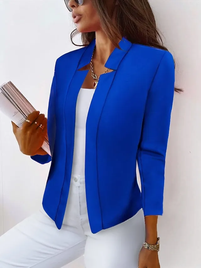 Women's Plus Size Blazer Solid Color Formal Office Long Sleeve Collarless Regular Winter Fall Black Pink Yellow XL XXL 3XL 4XL 5XL