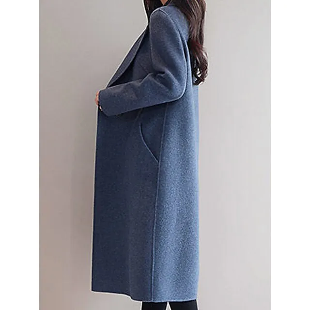 Women's Winter Coat Long Overcoat Double  Breasted Lapel Pea Coat Thermal Warm Windproof Trench Coat Stylish Contemporary Modern Jacket Long Sleeve with Pockets Black Yellow Red