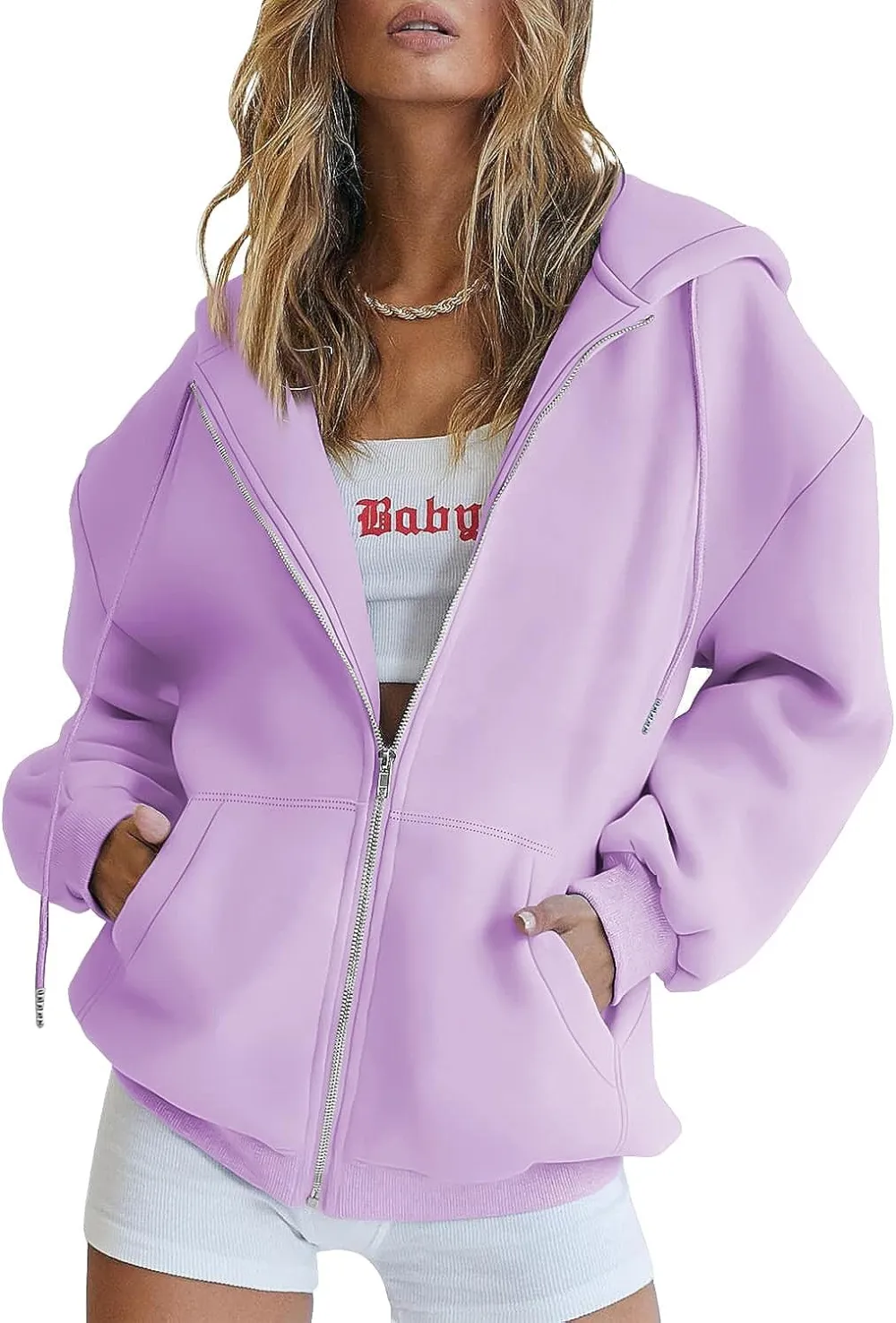 Women's Cute Hoodies Teen Girl Fall Jacket Oversized Sweatshirts Casual Drawstring Zip Up Y2K Hoodie with Pocket