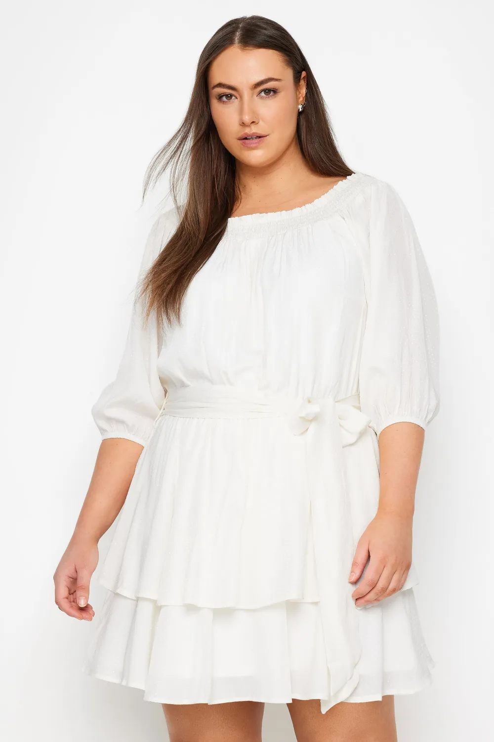 Evans White Bardot Ruffle Mini Dress