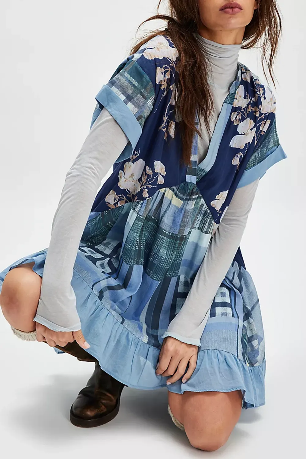 Patchwork Print Wrap Mini Dress