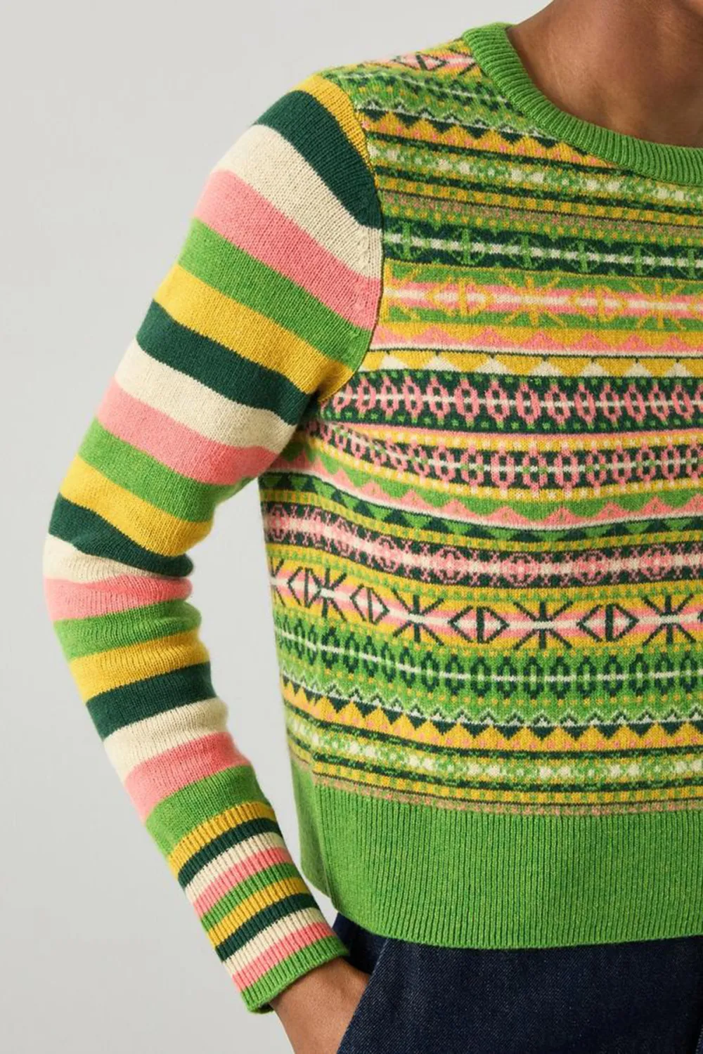 Color Blocked Striped Cropped Knit Sweater