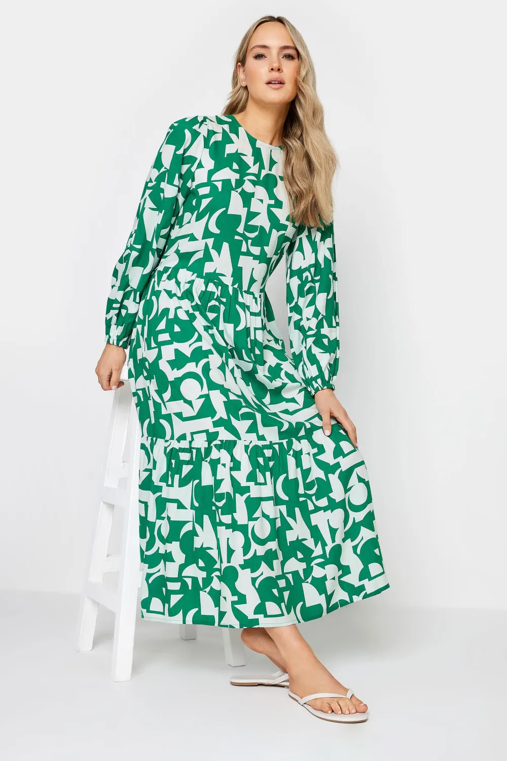 LTS Tall Green Abstract Print Tiered Maxi Dress