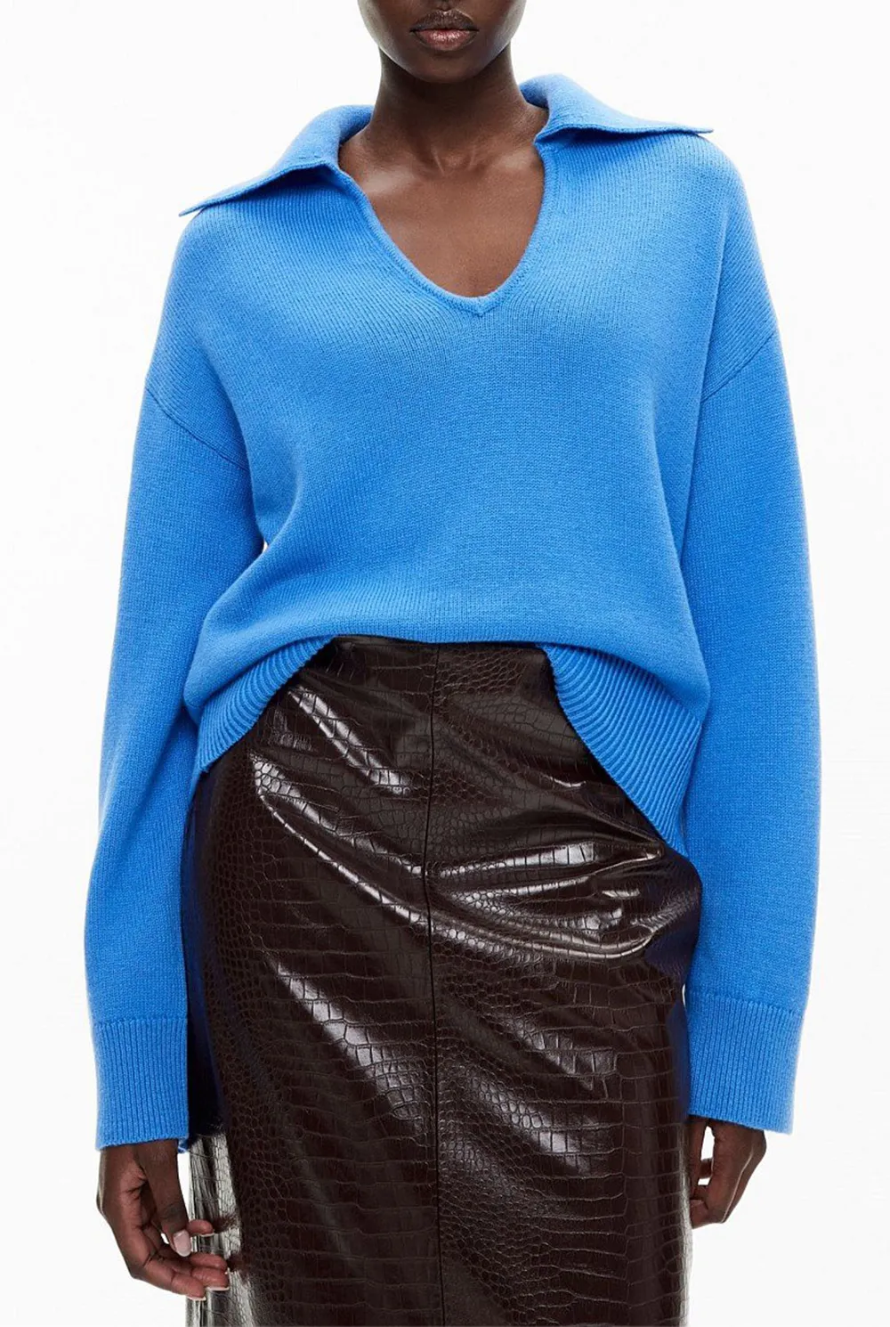 Deep V-Neck Blue Sweater