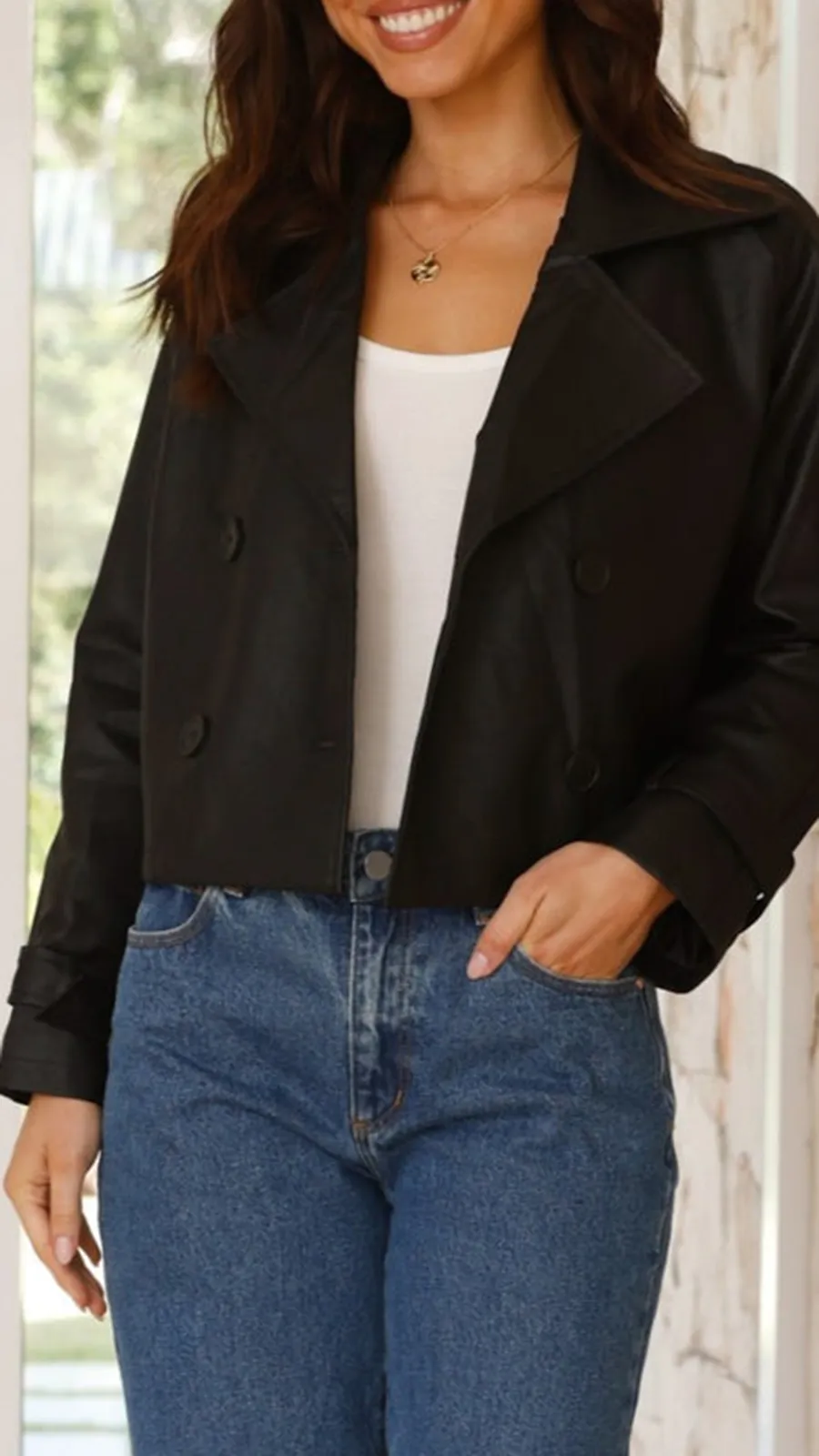 Cropped Trench Jacket - Black