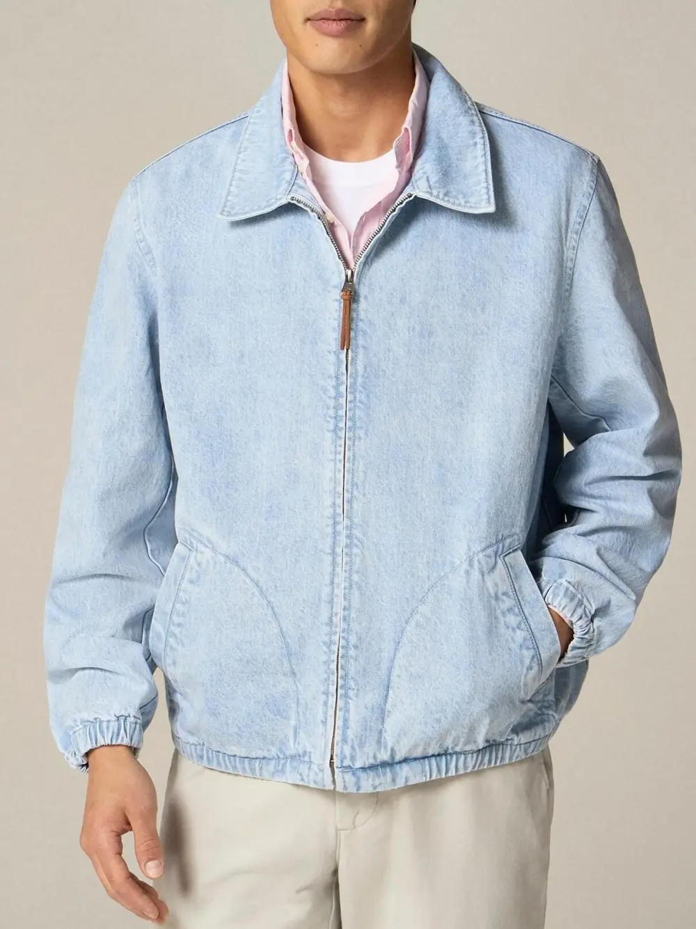 Light Blue Denim Snap Front Jacket