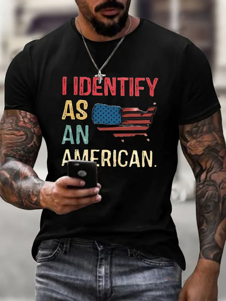 Men'S Shirt I Identify As An American Round-Neck T-Shirt