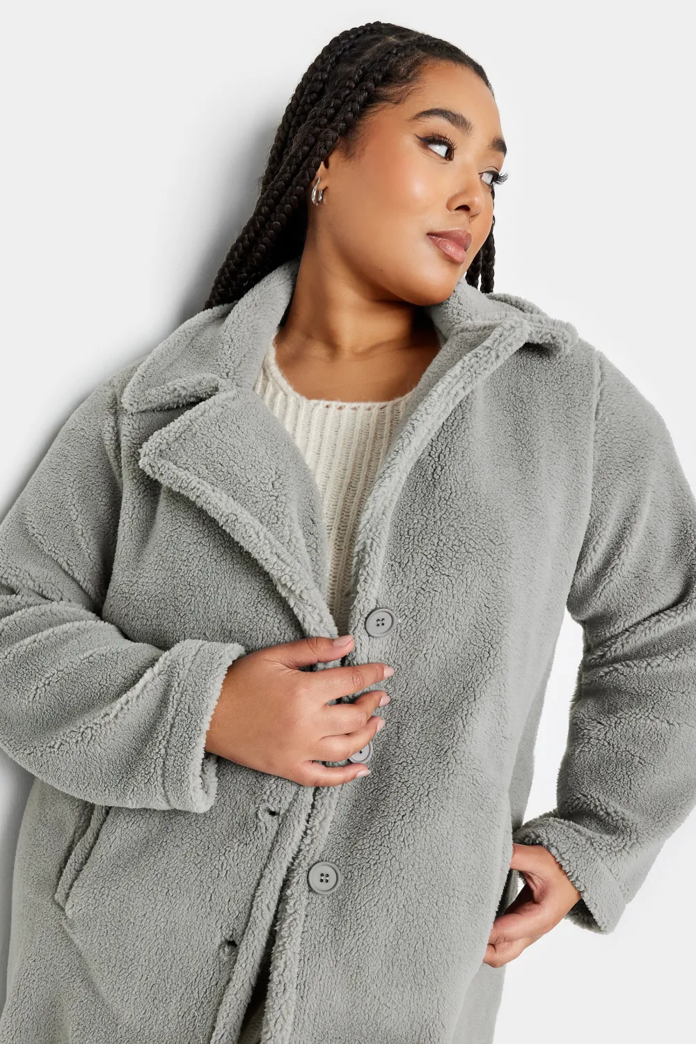 YOURS Curve Grey Faux Fur Coat