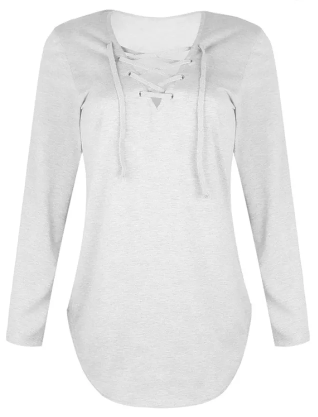 Casual Solid Crisscross Long sleeve Top