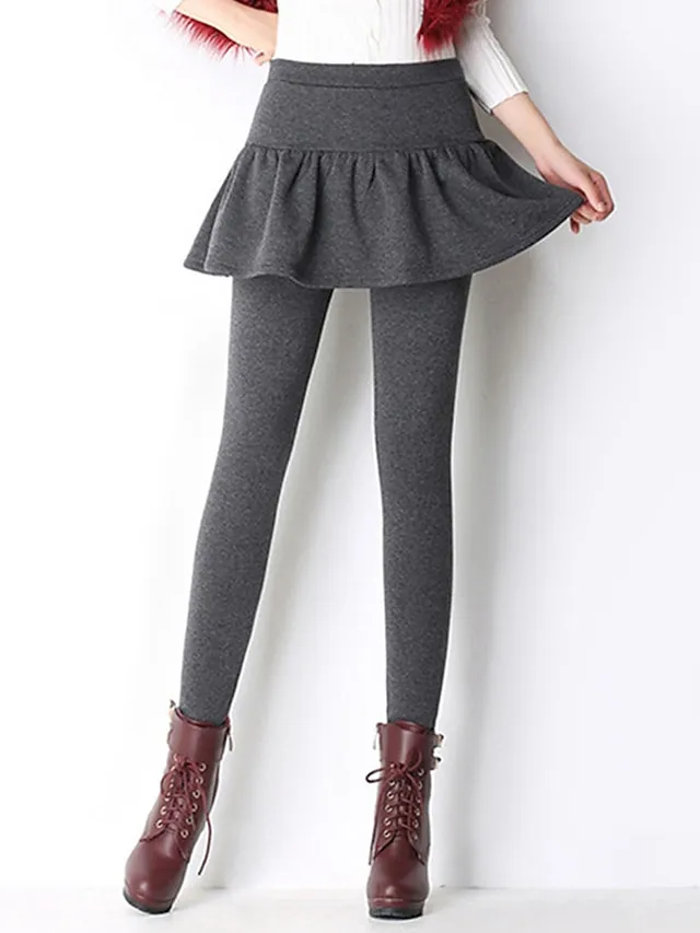 Women‘s Fleece Lined Skort Skirt and Leggings Warm Full Length Fashion Streetwear Street Daily Ash Black S M Fall Winter