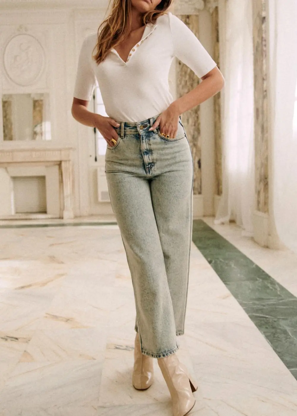 Cotton Cropped Crew Neck T-Shirt