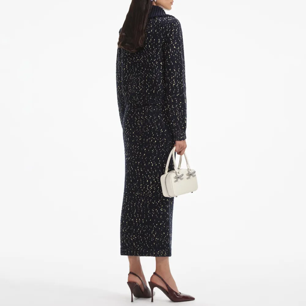 Navy Metallic Merino Knit Midi Skirt