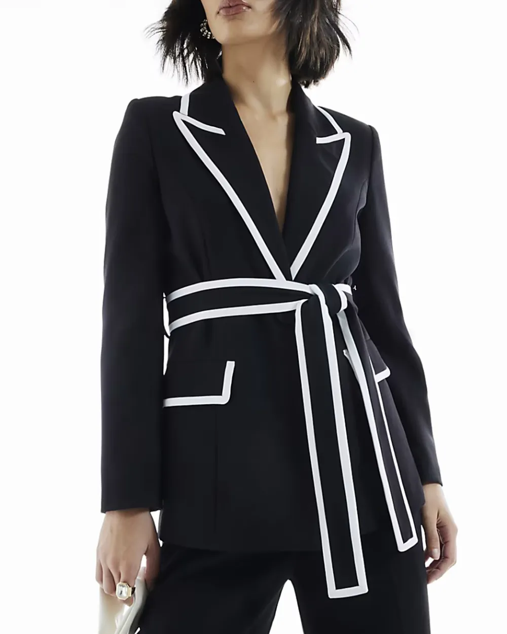 Women's Belted Blazer In Contrasting Colours