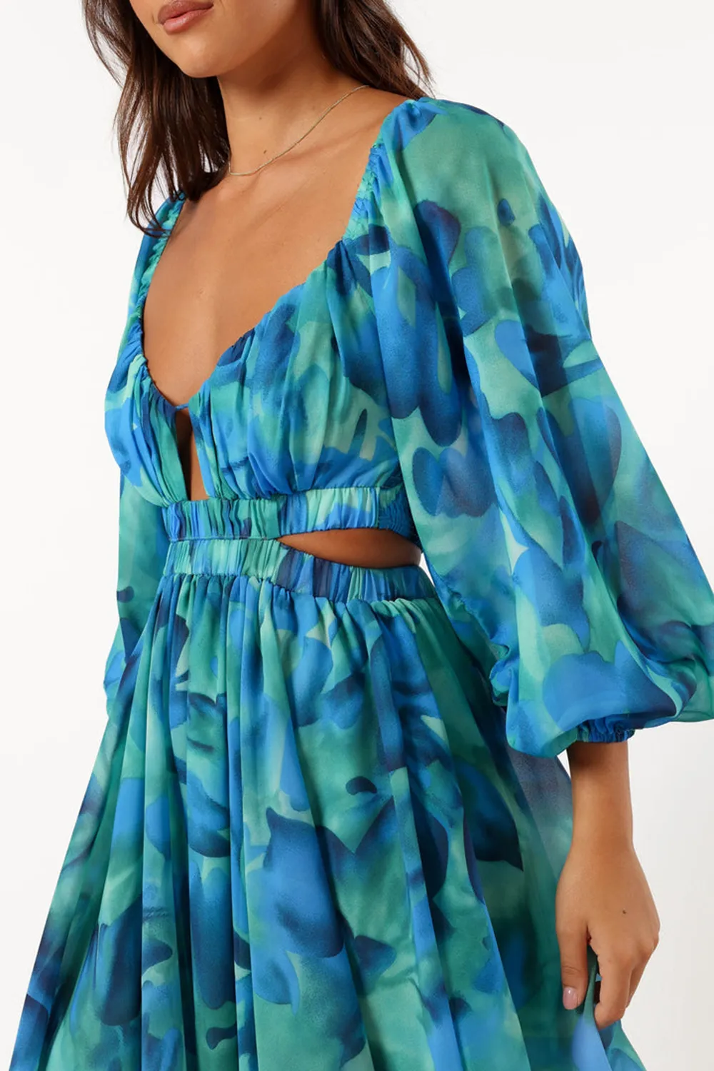 BLUE FLORAL LONG SLEEVE MINI DRESS