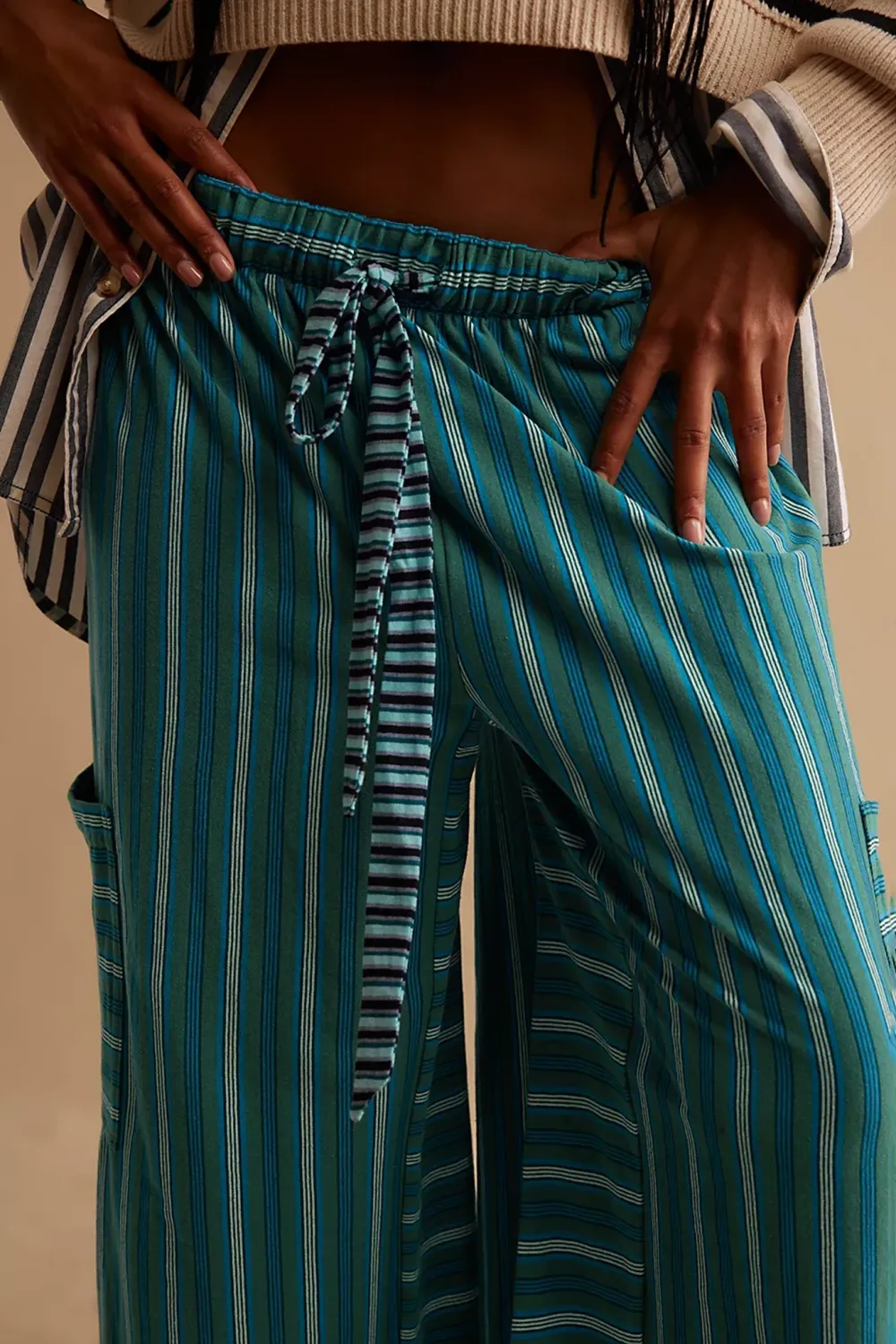 Striped Drawstring Wide Leg Pants