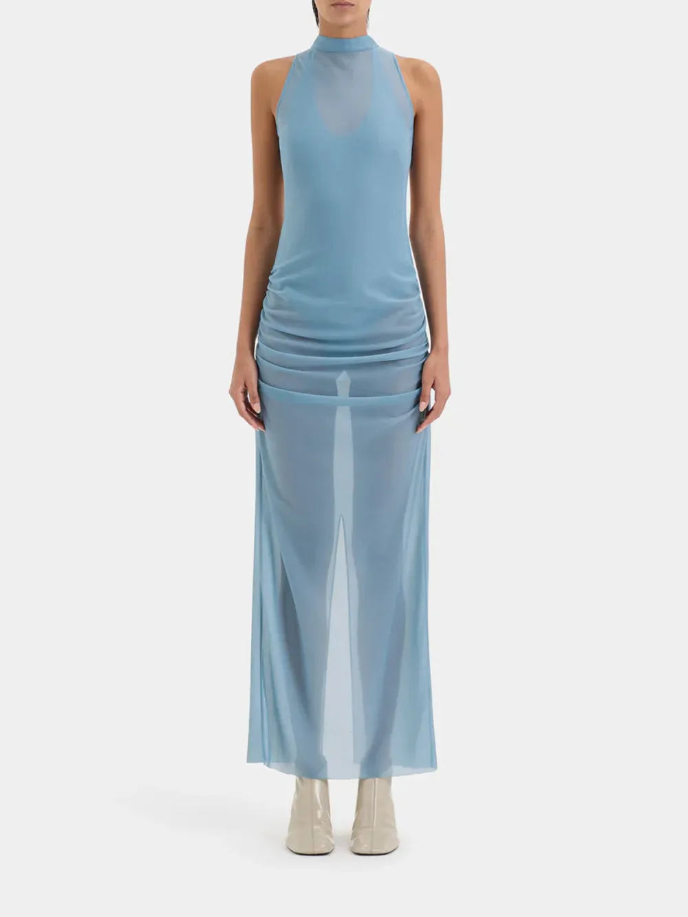 Casual Style Aqua Open Back Dress