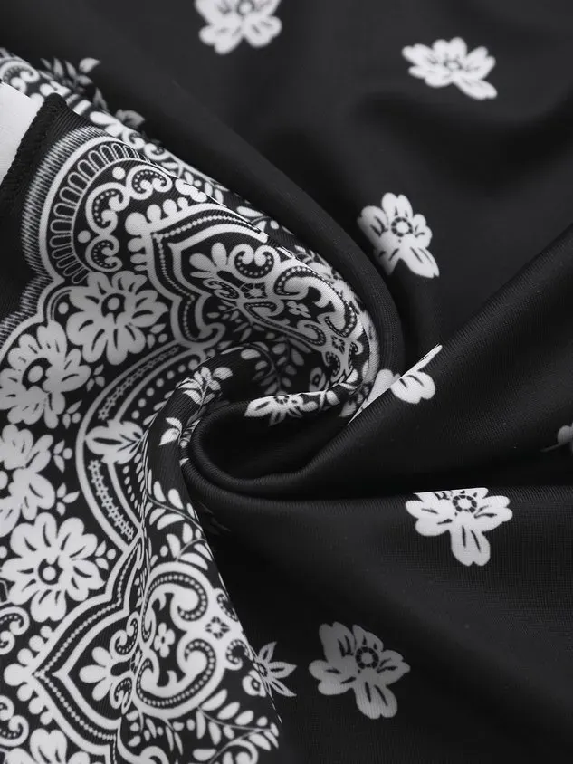 Vacation Ethnic Printing Scoop Neck Tankinis Two-Piece Set