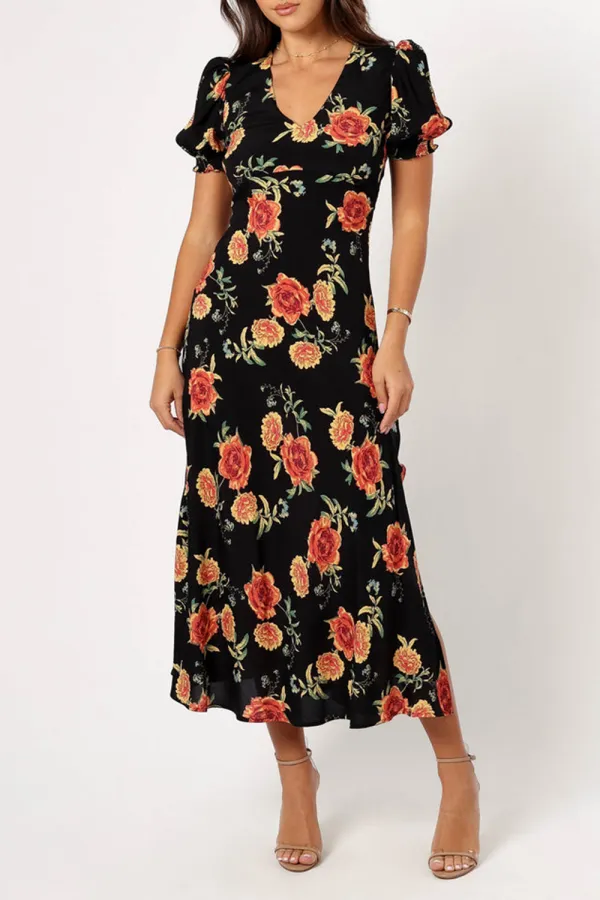 SUNSET FLORAL MIDI DRESS