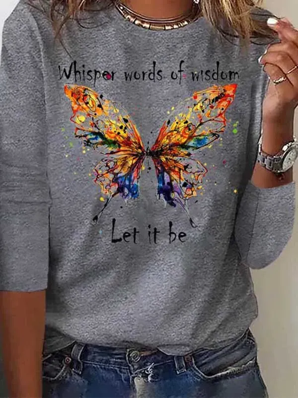 Butterfly Long sleeve Loose Casual T-Shirt