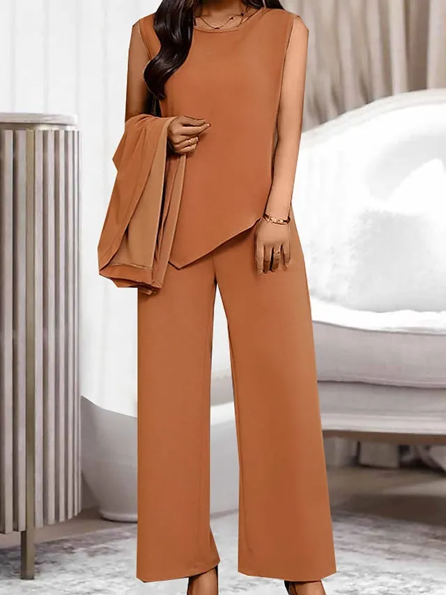 Women's Loungewear Sets 3 Pieces Pure Color Fashion Casual Comfort Street Daily Date Polyester Breathable Crew Neck Long Sleeve Pant Pocket Summer Spring Black Wine