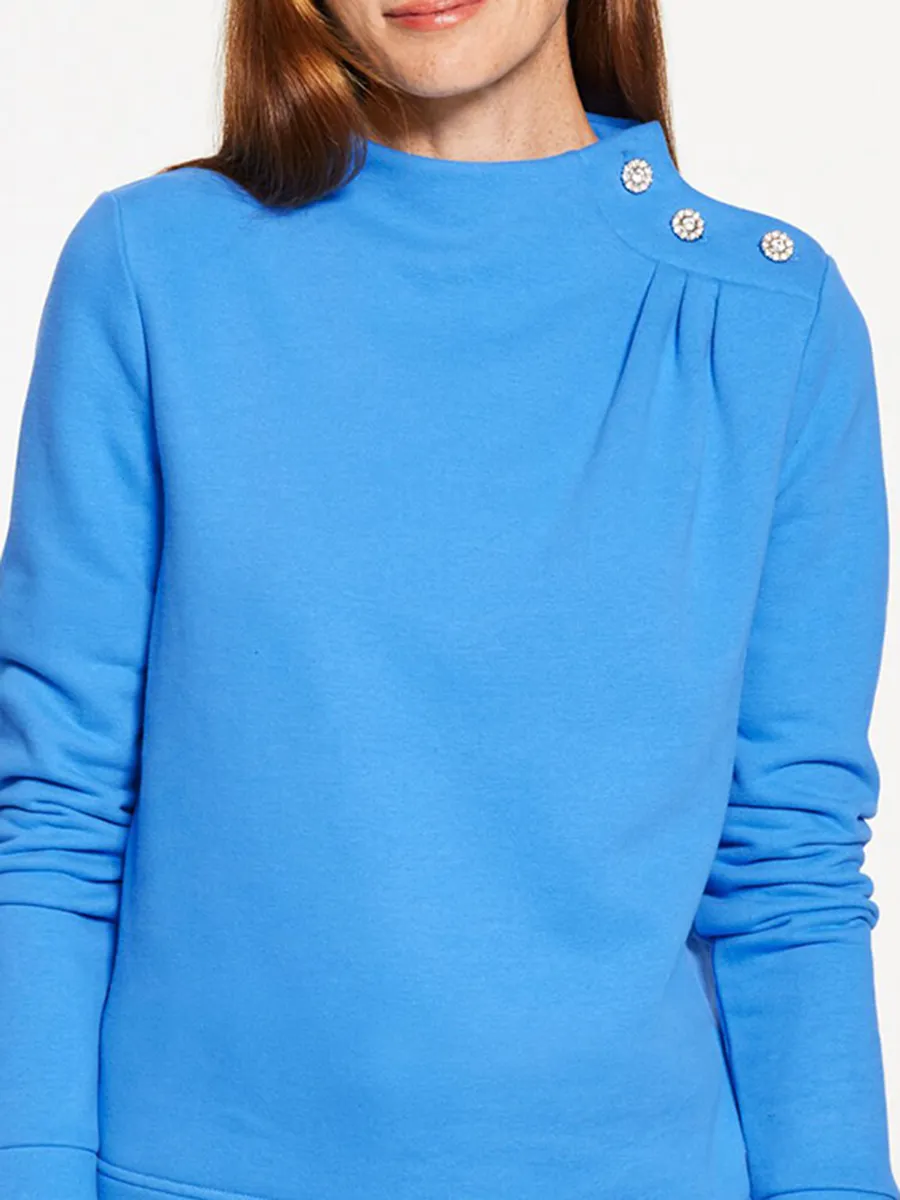 Women's Niche Design Style Gemstone Shoulder Accented Sports Shirt