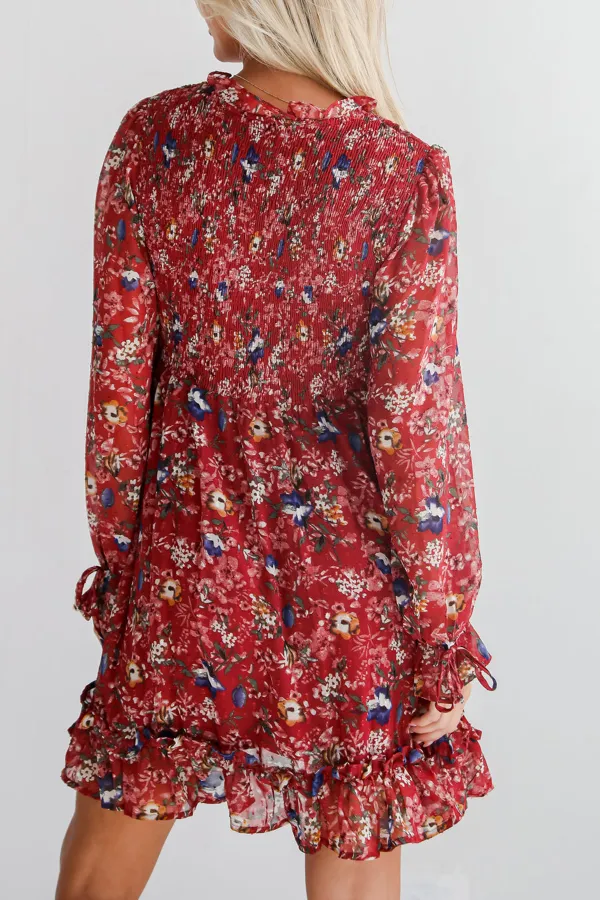 Darling Persuasion Burgundy Floral Mini Dress