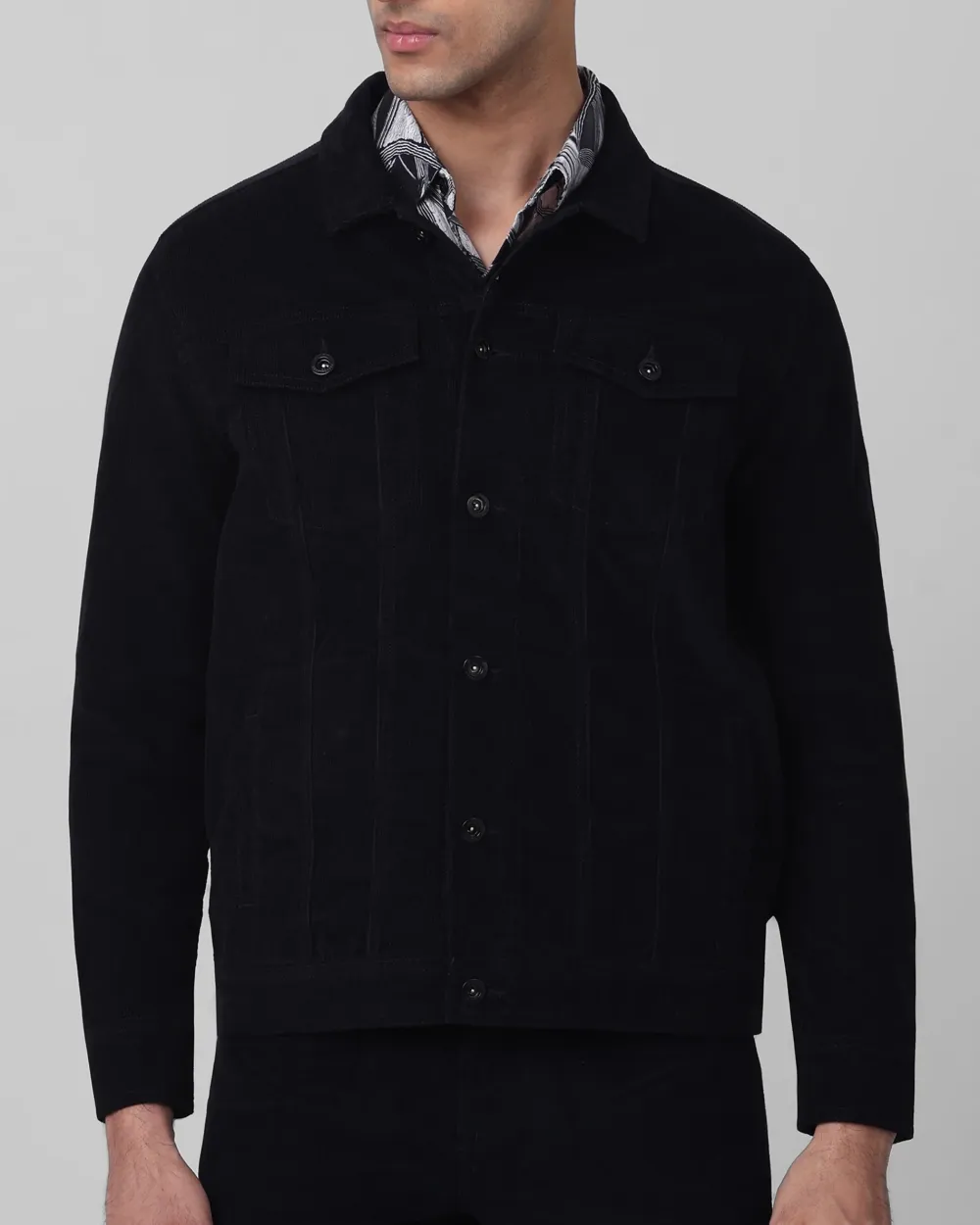Versatile Comfortable Slim-Fit Navy Corduroy Jacket