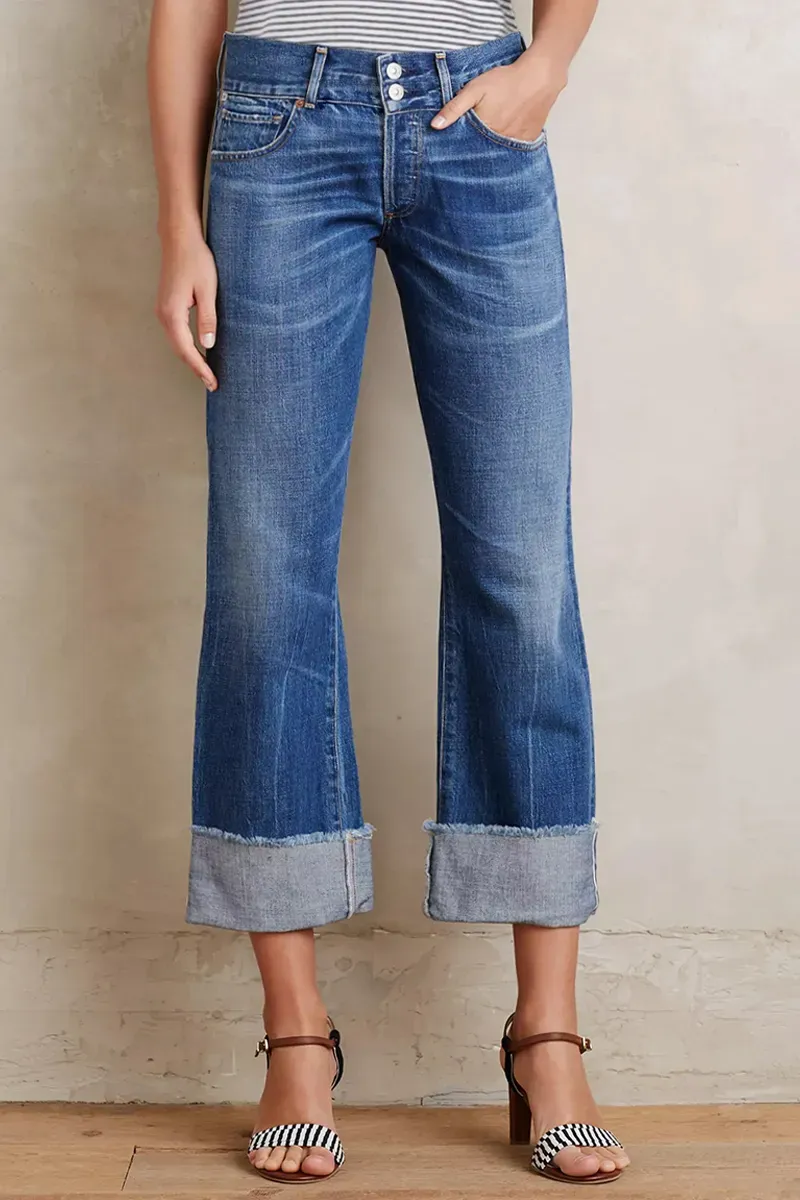 Cuff Hem Low Rise Wide Leg Jeans