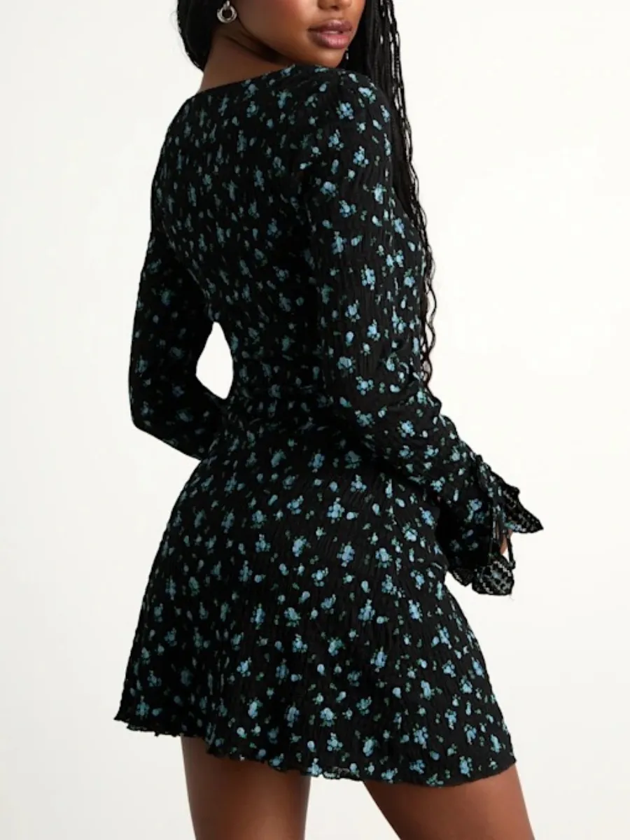 Floral Long Sleeve Mini Dresss