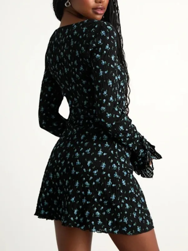 Floral Long Sleeve Mini Dresss