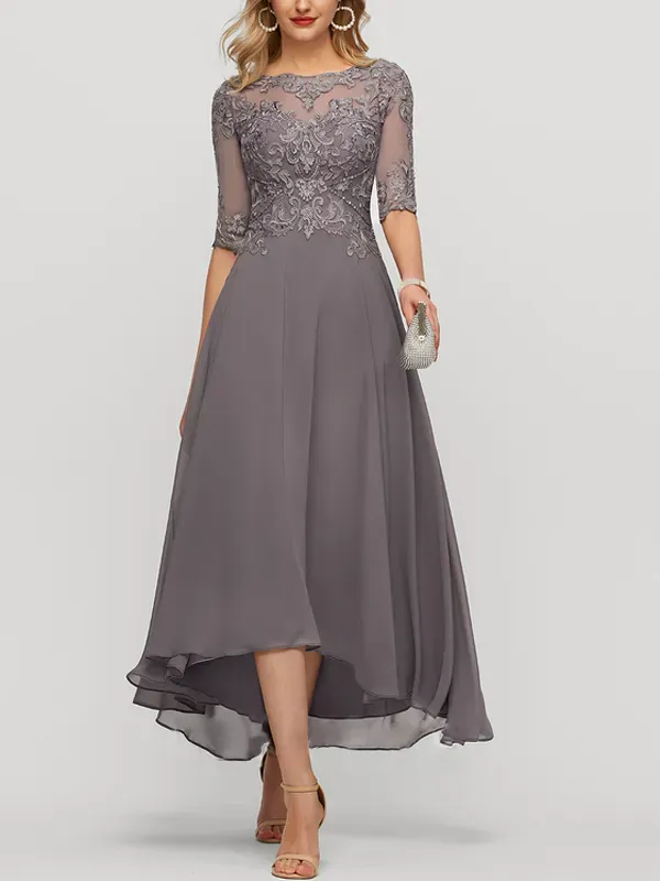 Asymmetric Chiffon Lace Maxi Dress