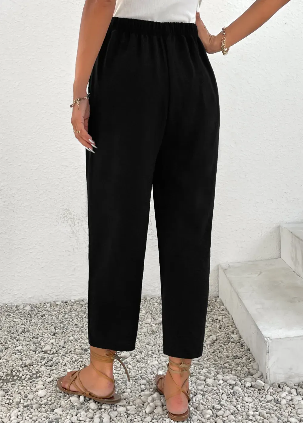 Black Ruched Jogger Elastic Waist High Waisted Pants