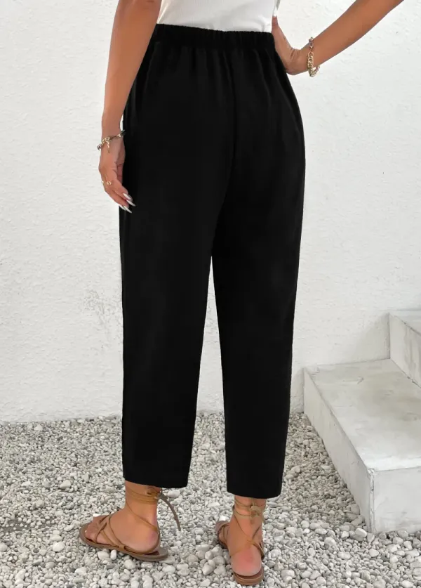 Black Ruched Jogger Elastic Waist High Waisted Pants