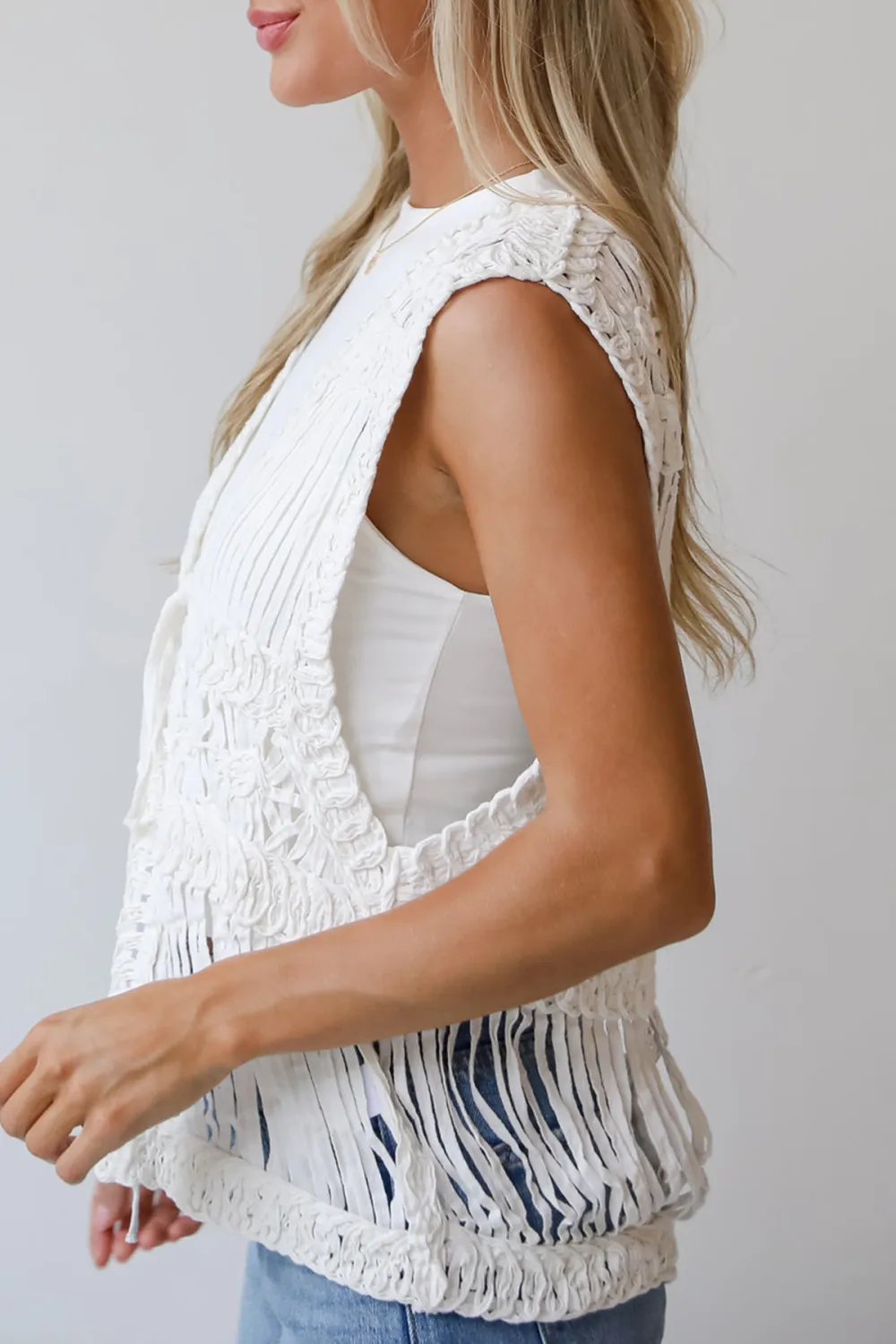 Upscale Look White Crochet Knit Vest