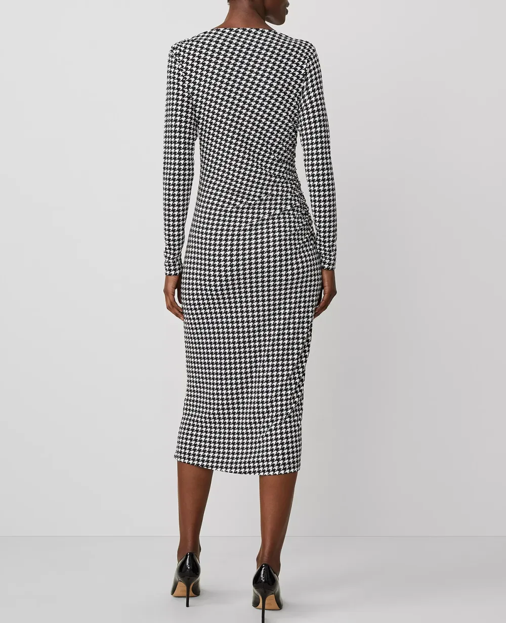 Houndstooth Gathered Waist Column Sheath Dress