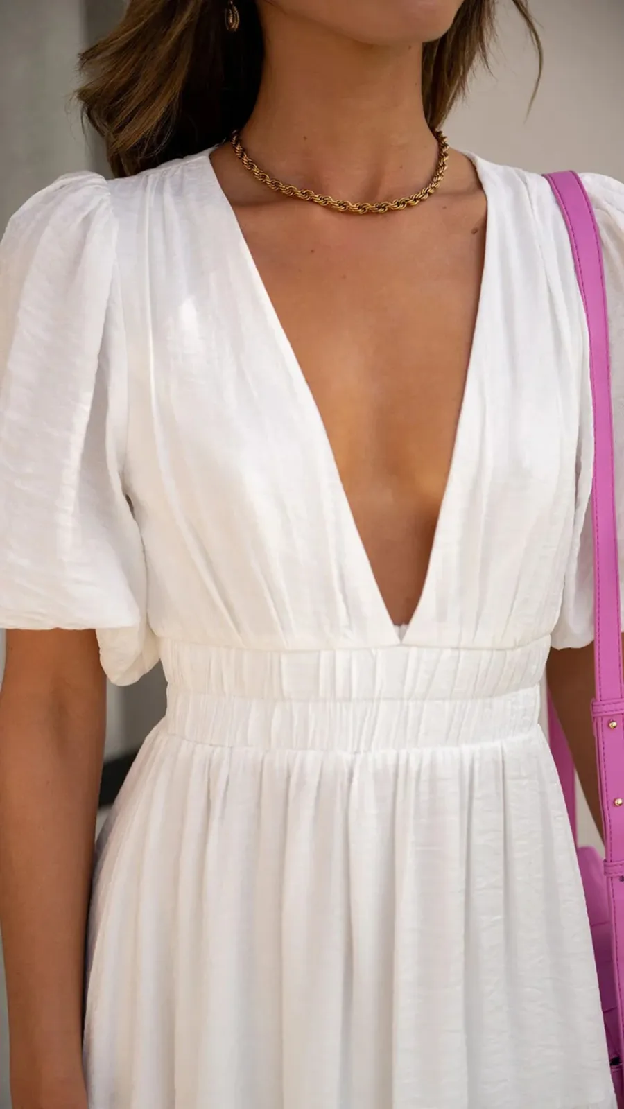 Solid Color Puffy Midi Dress