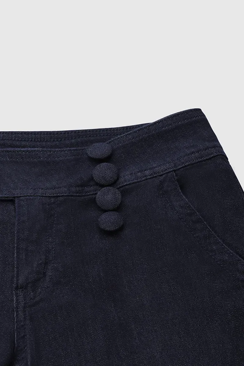Double Breasted Pocket Detail Flare Mid Rise Jeans