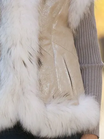Women Casual Plain Loose Vest With Trim Fur