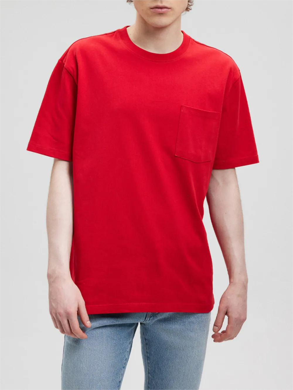 Red Short - Sleeve Striped Pocket Tee
