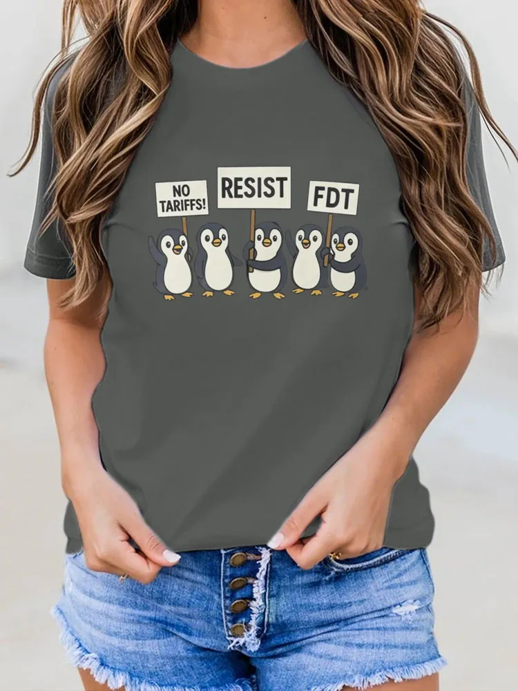 Penguins Against Tariffs Resist Fdt Anti Trump Funny Essential T-Shirt