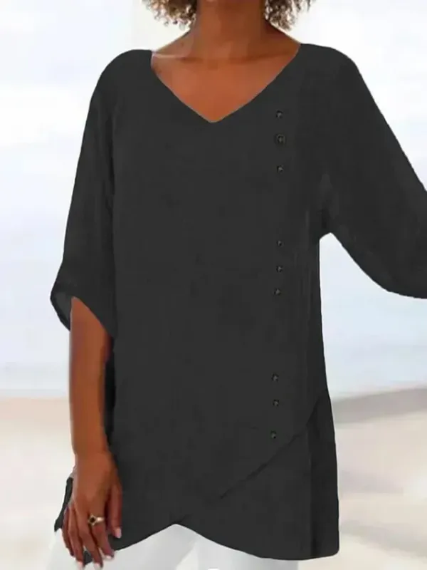 Women's Shirt Blouse Black Pink Blue Plain Asymmetric Half Sleeve