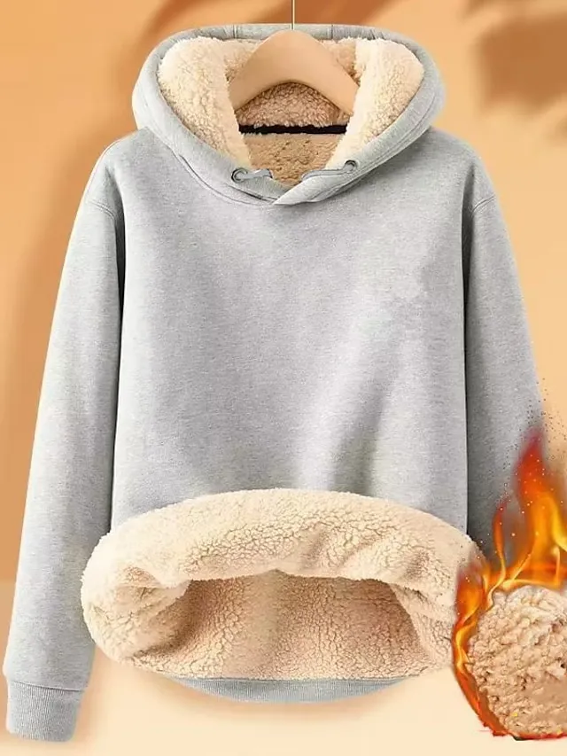 Women's Hoodie Sweatshirt Pullover Fleece Sherpa Fleece Teddy Black Yellow Pink Solid Color Street Casual Hoodie Long Sleeve Top Micro-elastic Fall & Winter