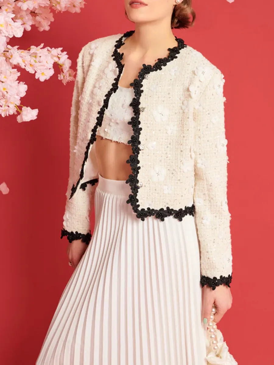 Casual Enflower Tweed Jacket