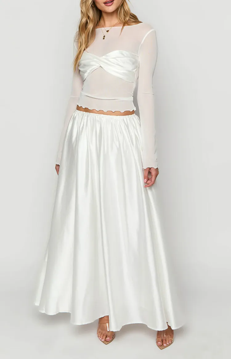 White Chiffon Flowing Long Skirt