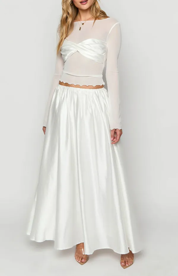 White Chiffon Flowing Long Skirt