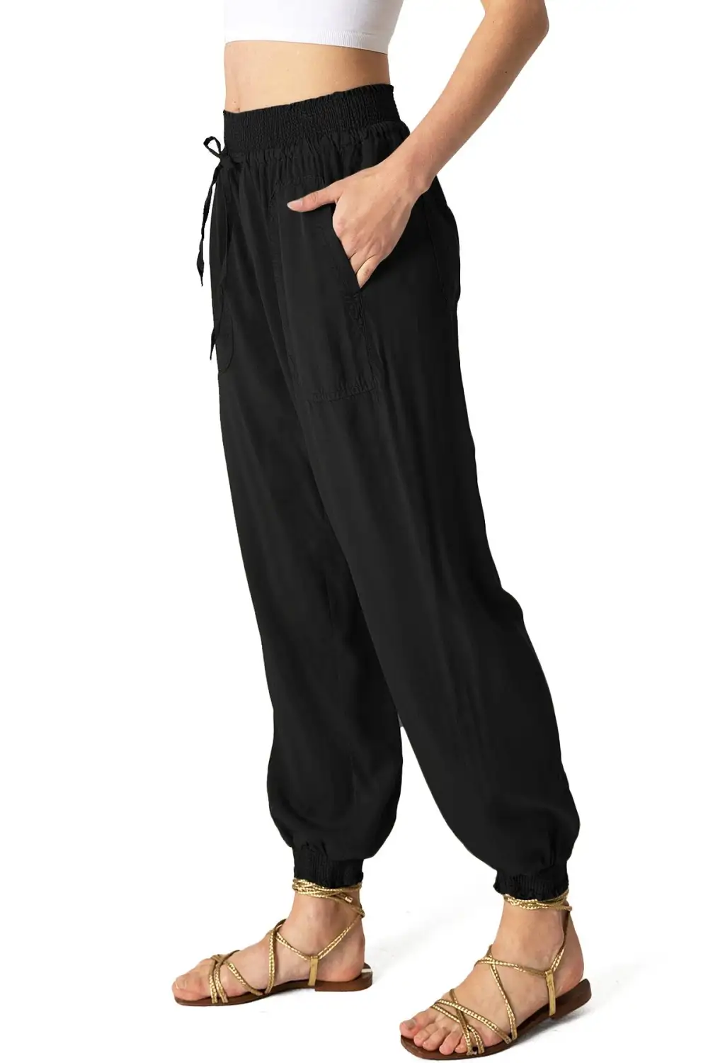 Solid Color Elastic Waist Joggers