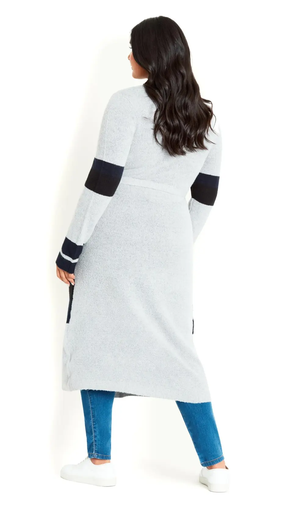 Evans Grey & Navy Blue Colour Block Maxi Cardigan