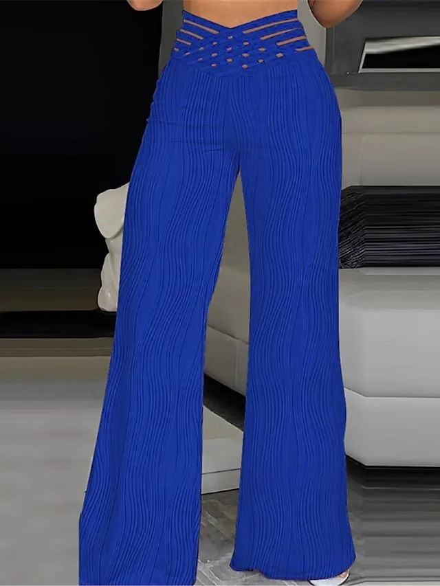 Women's Bell Bottom Wide Leg Pants Trousers Full Length High Cut Hole Micro-elastic High Waist Fashion Streetwear Party Street Black White S M Summer Fall